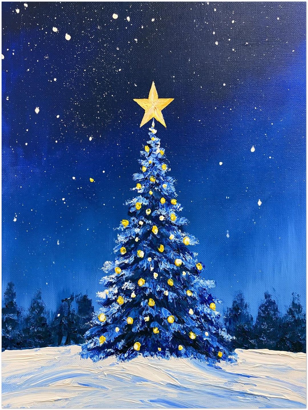 Blauer Weihnachtsbaum im Schnee Poster – Ohne Rahmen – Produktfoto