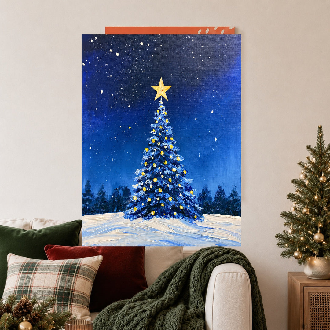 Blauer Weihnachtsbaum im Schnee Poster – Ohne Rahmen – Produktfoto