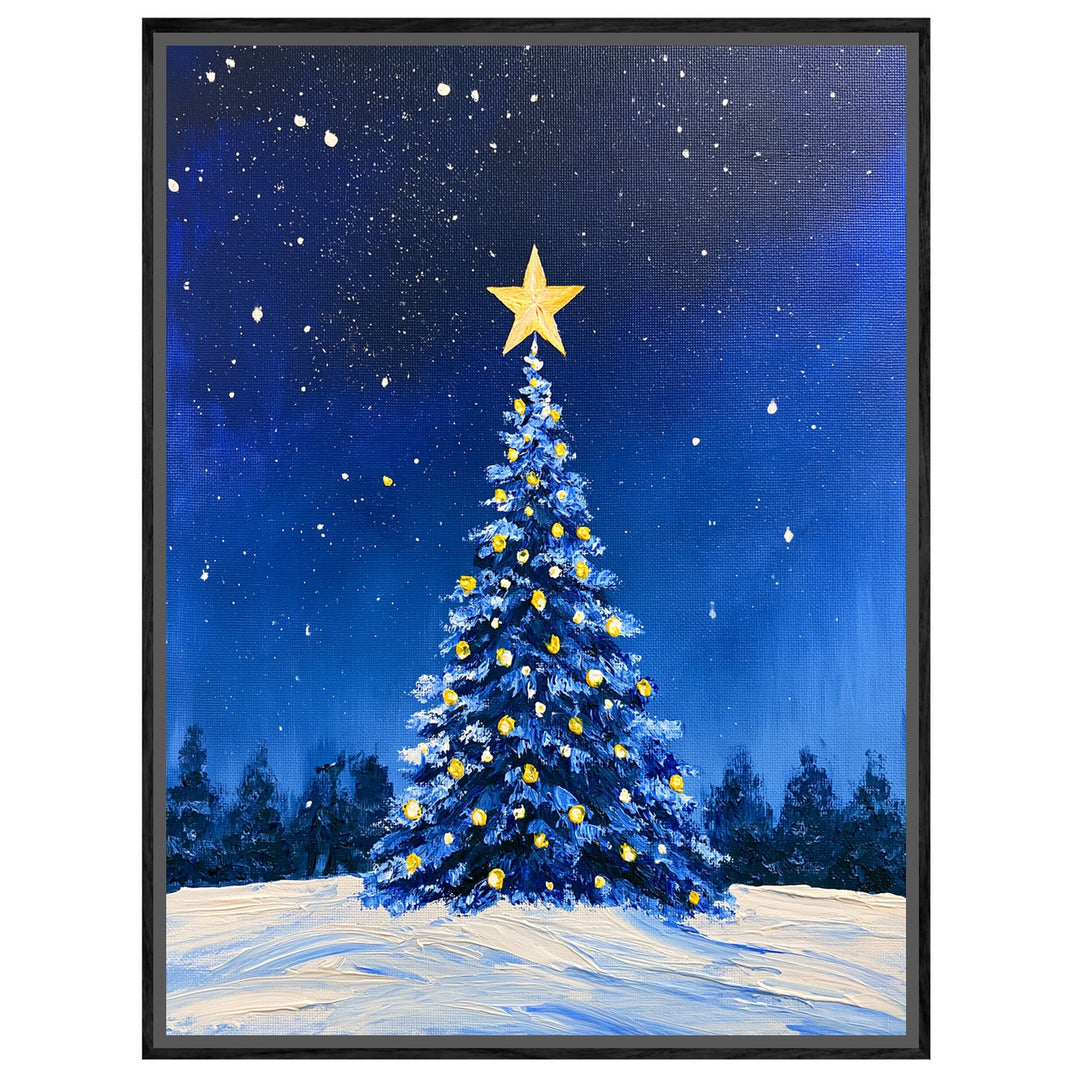 Blauer Weihnachtsbaum im Schnee Leinwandbild – Leinwandbild