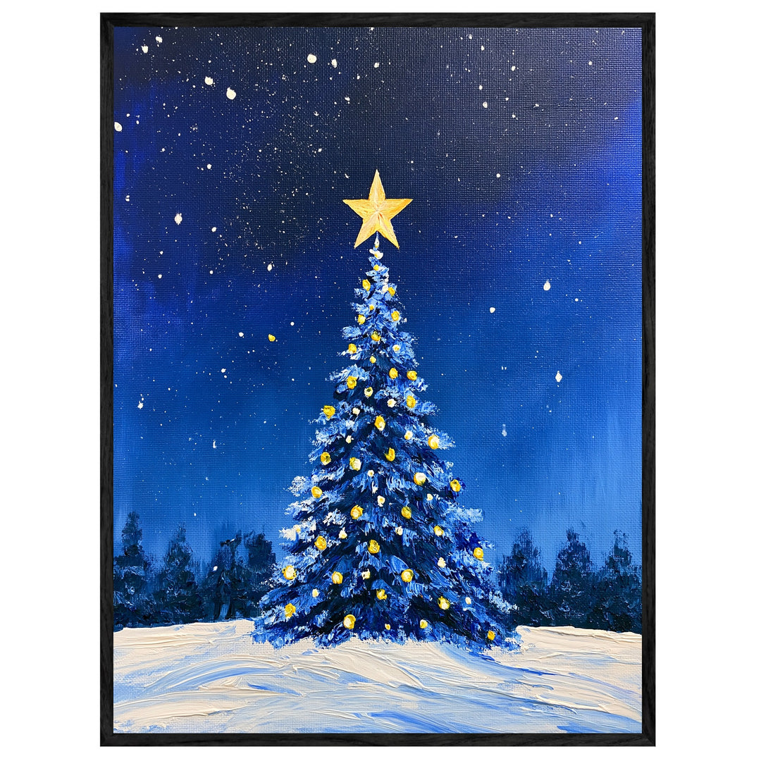 Blauer Weihnachtsbaum im Schnee Leinwand