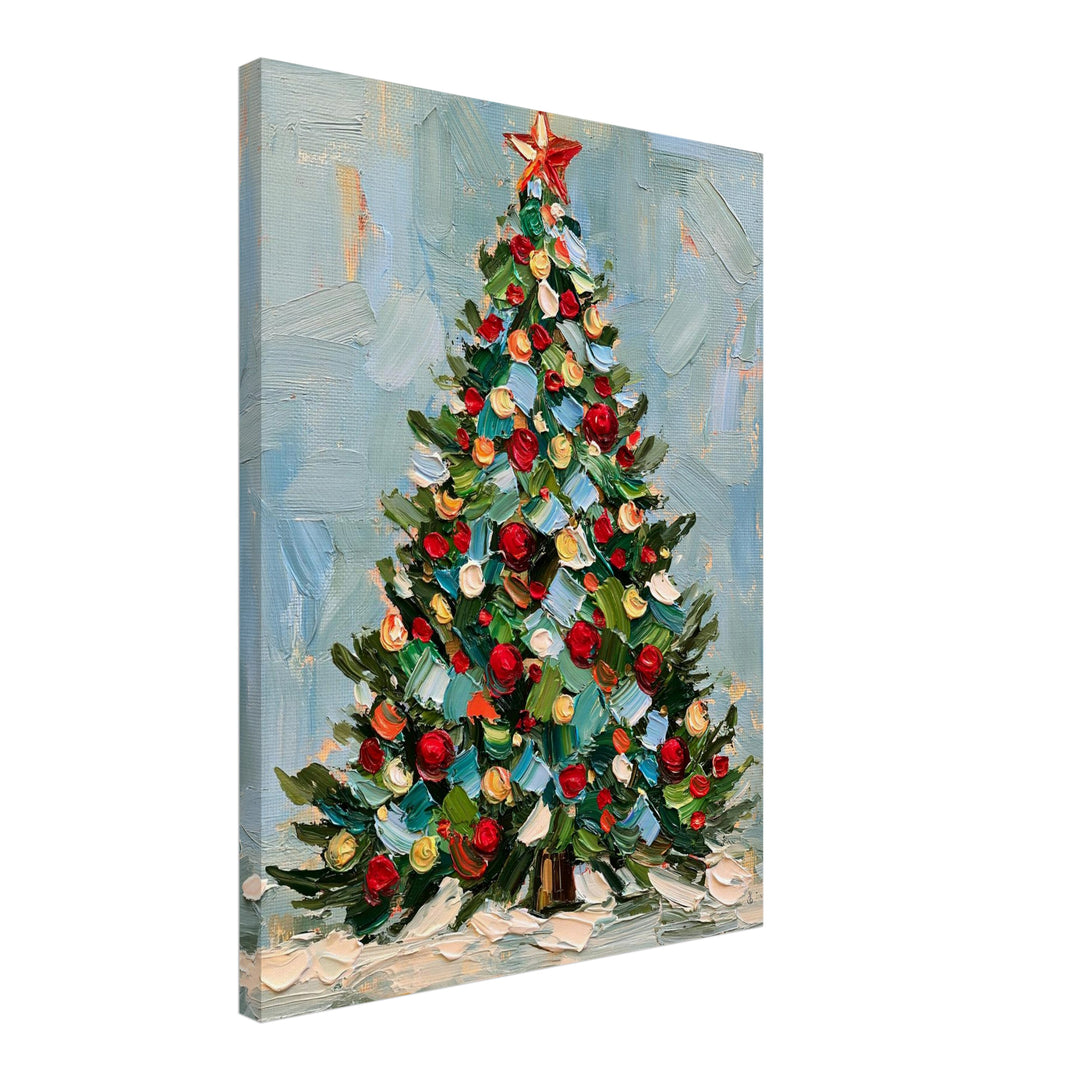 Weihnachtsbaum im Ölgemälde-Stil Leinwandbild – Schräge Ansicht – Produktfoto