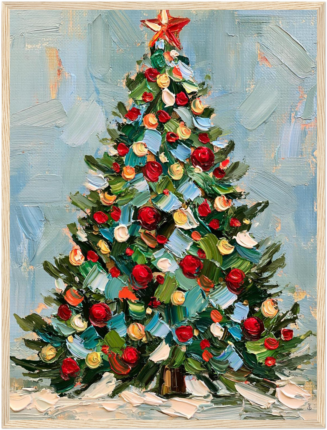 Weihnachtsbaum im Ölgemälde-Stil Poster – Holz natur Rahmen – Produktfoto