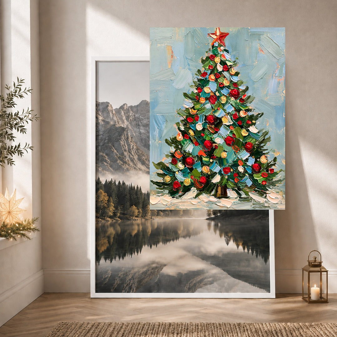 Weihnachtsbaum im Ölgemälde-Stil Poster – Weißer Rahmen – Produktfoto