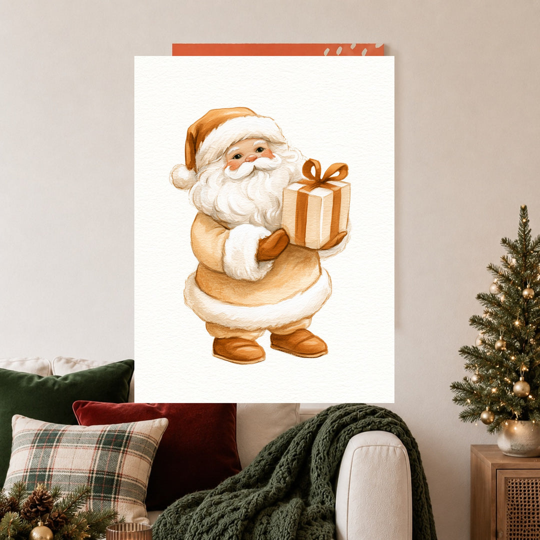 Weihnachtsmann mit Geschenk Leinwandbild – Ohne Rahmen – Produktfoto