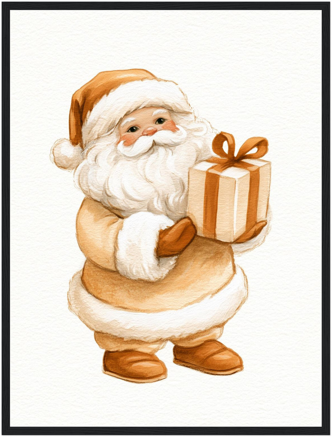 Weihnachtsmann mit Geschenk Poster – Schwarzer Rahmen – Produktfoto
