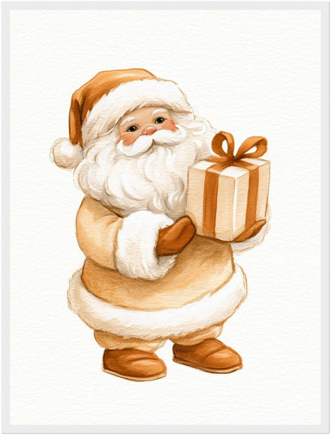 Weihnachtsmann mit Geschenk Poster – Weißer Rahmen – Produktfoto