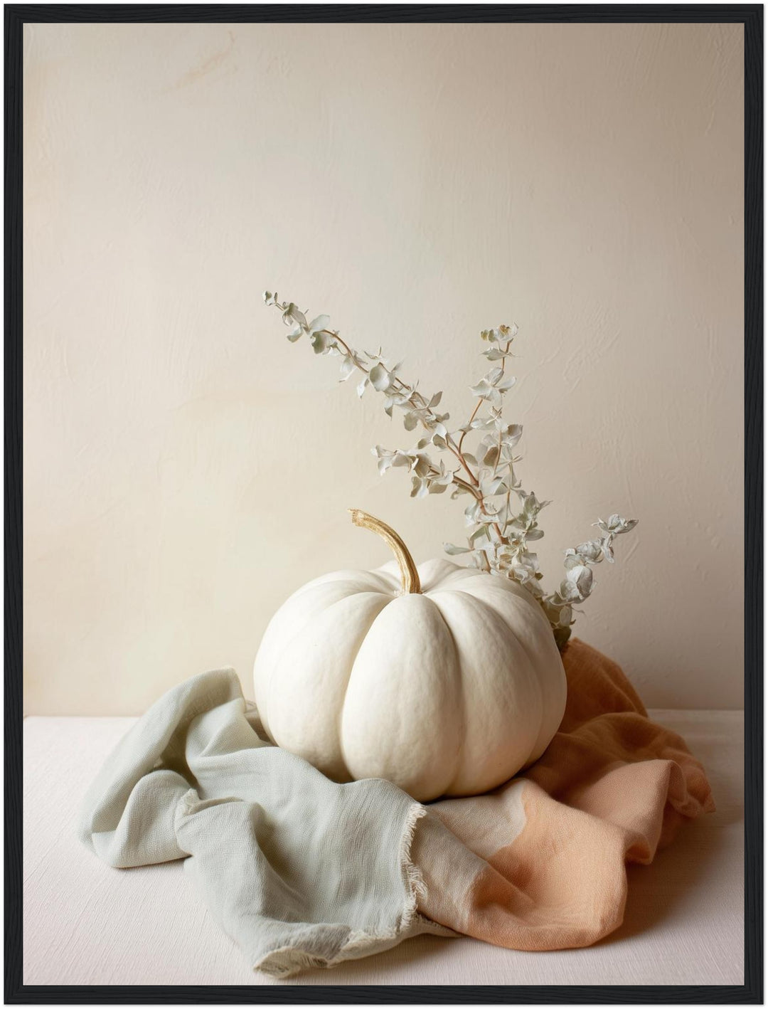 Weißer Kürbis im Herbst Poster – Schwarzer Rahmen – Produktfoto