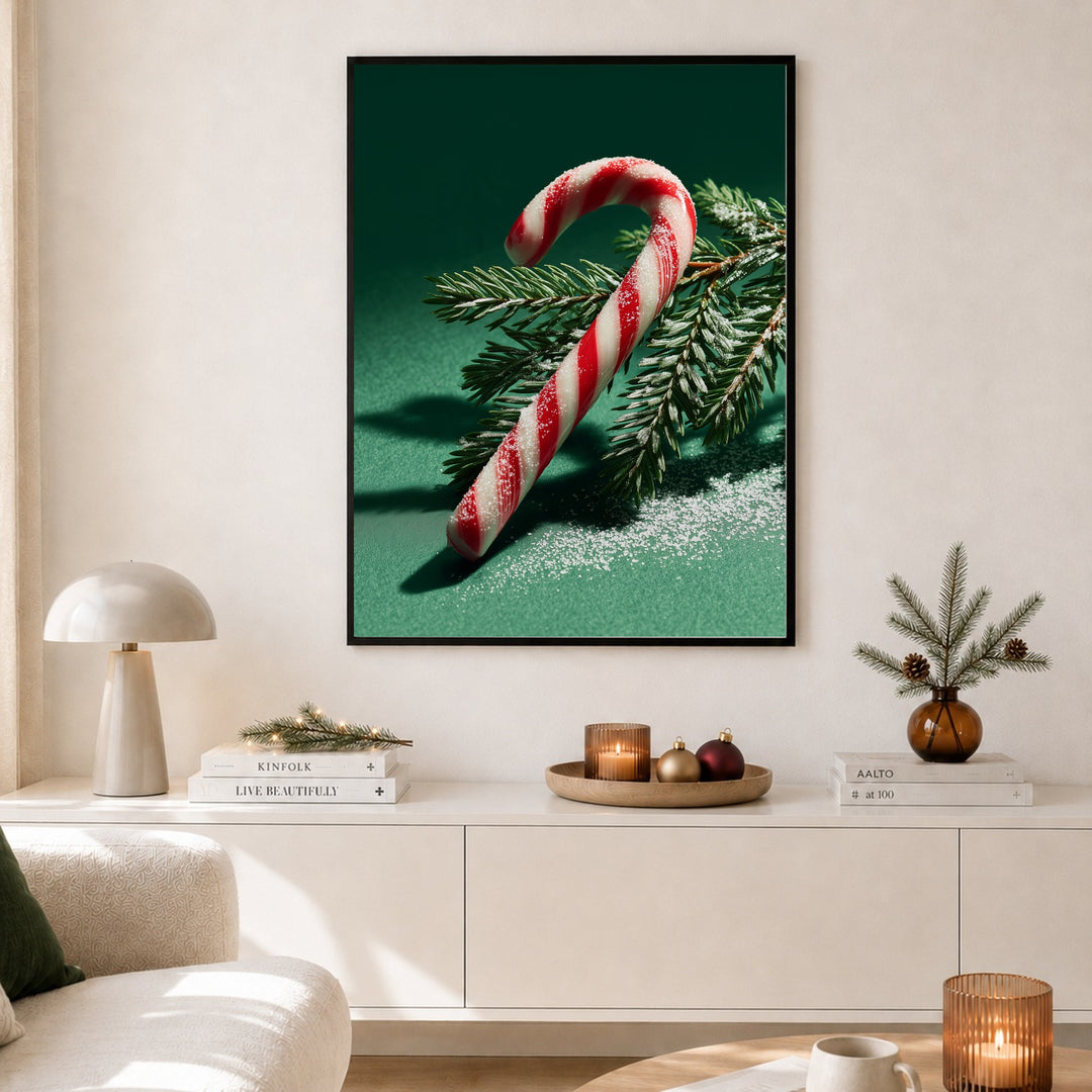 Zuckerstange auf grünem Hintergrund Poster – Schwarzer Rahmen – Produktfoto