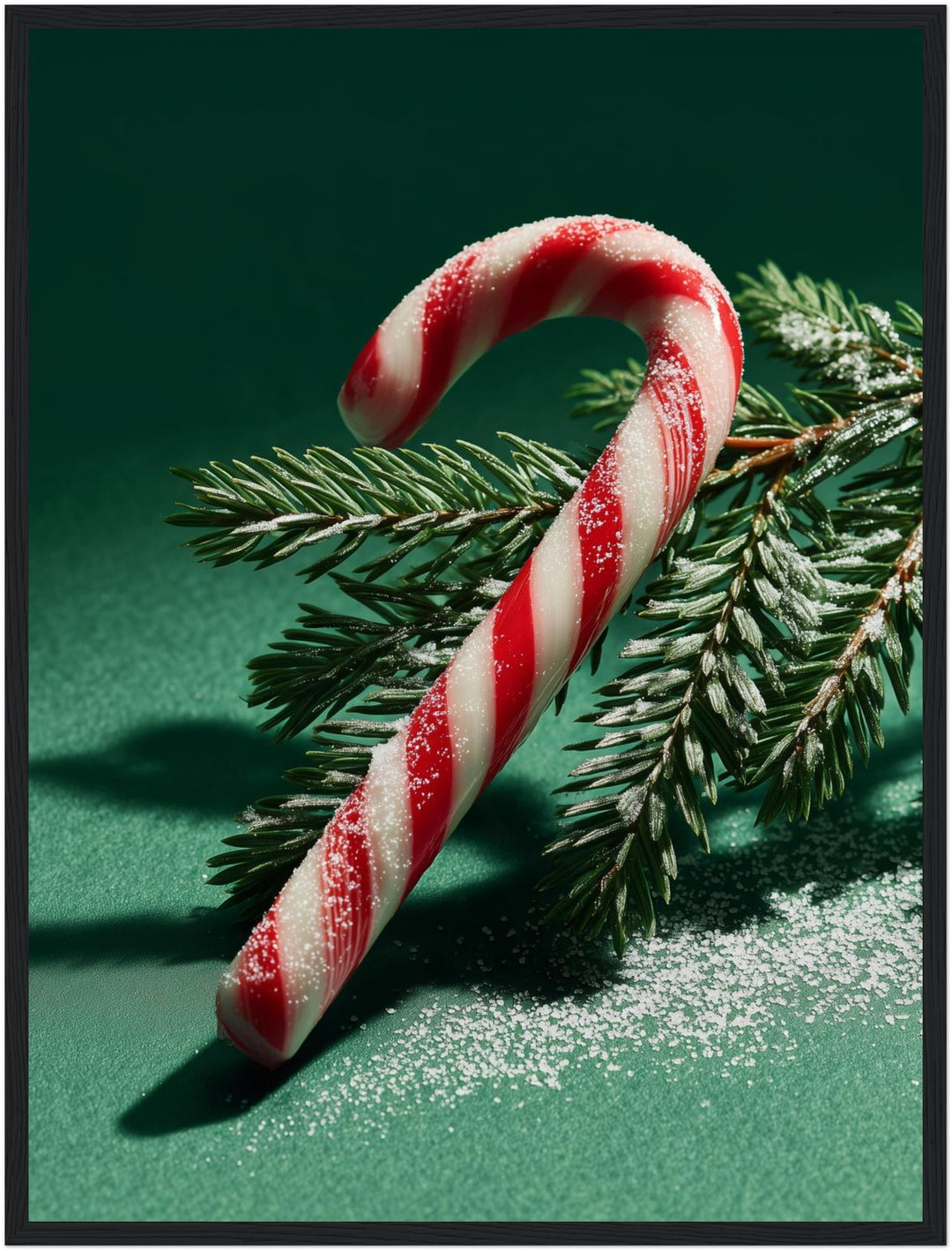 Zuckerstange auf grünem Hintergrund Poster – Schwarzer Rahmen – Produktfoto
