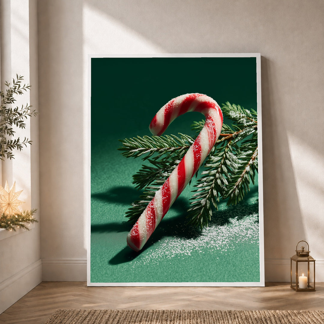 Zuckerstange auf grünem Hintergrund Poster – Weißer Rahmen – Produktfoto