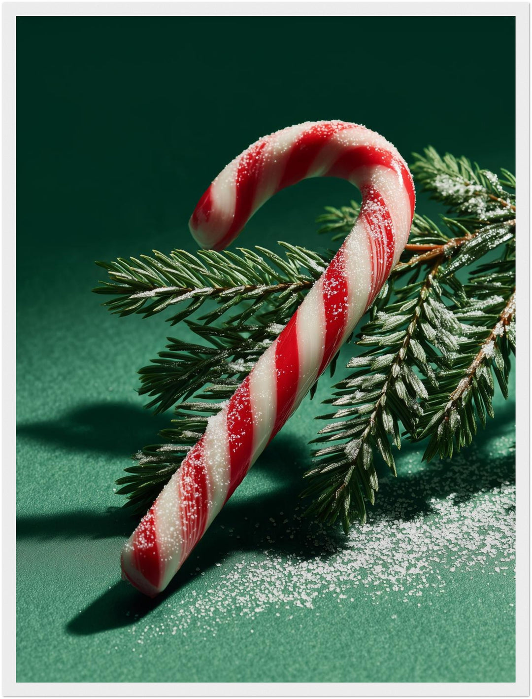 Zuckerstange auf grünem Hintergrund Poster – Weißer Rahmen – Produktfoto