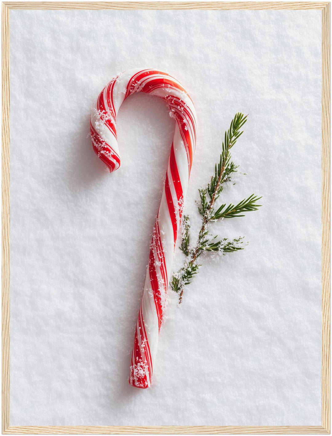 Zuckerstange im Schnee Poster – Holz natur Rahmen – Produktfoto
