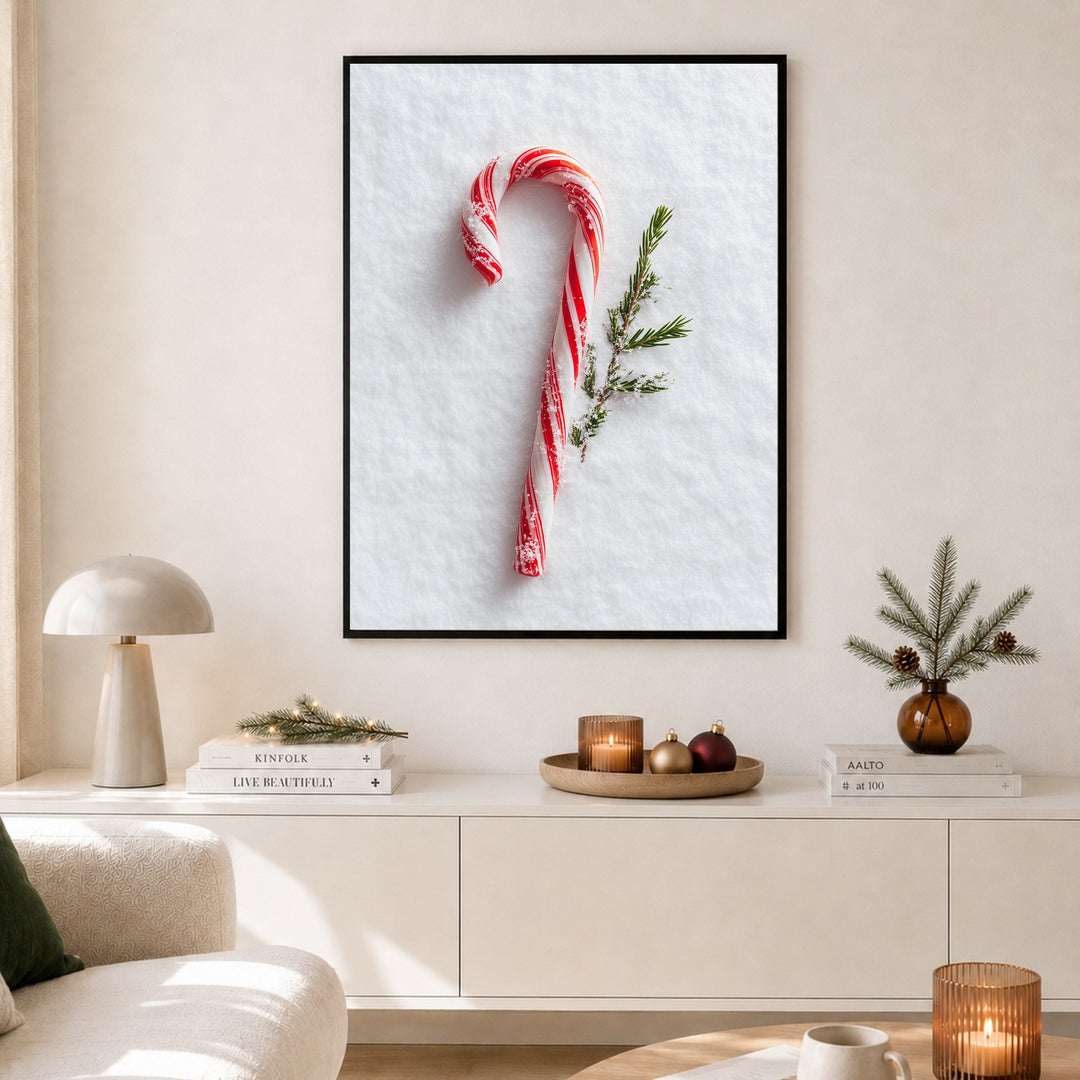 Zuckerstange im Schnee Poster – Schwarzer Rahmen – Produktfoto
