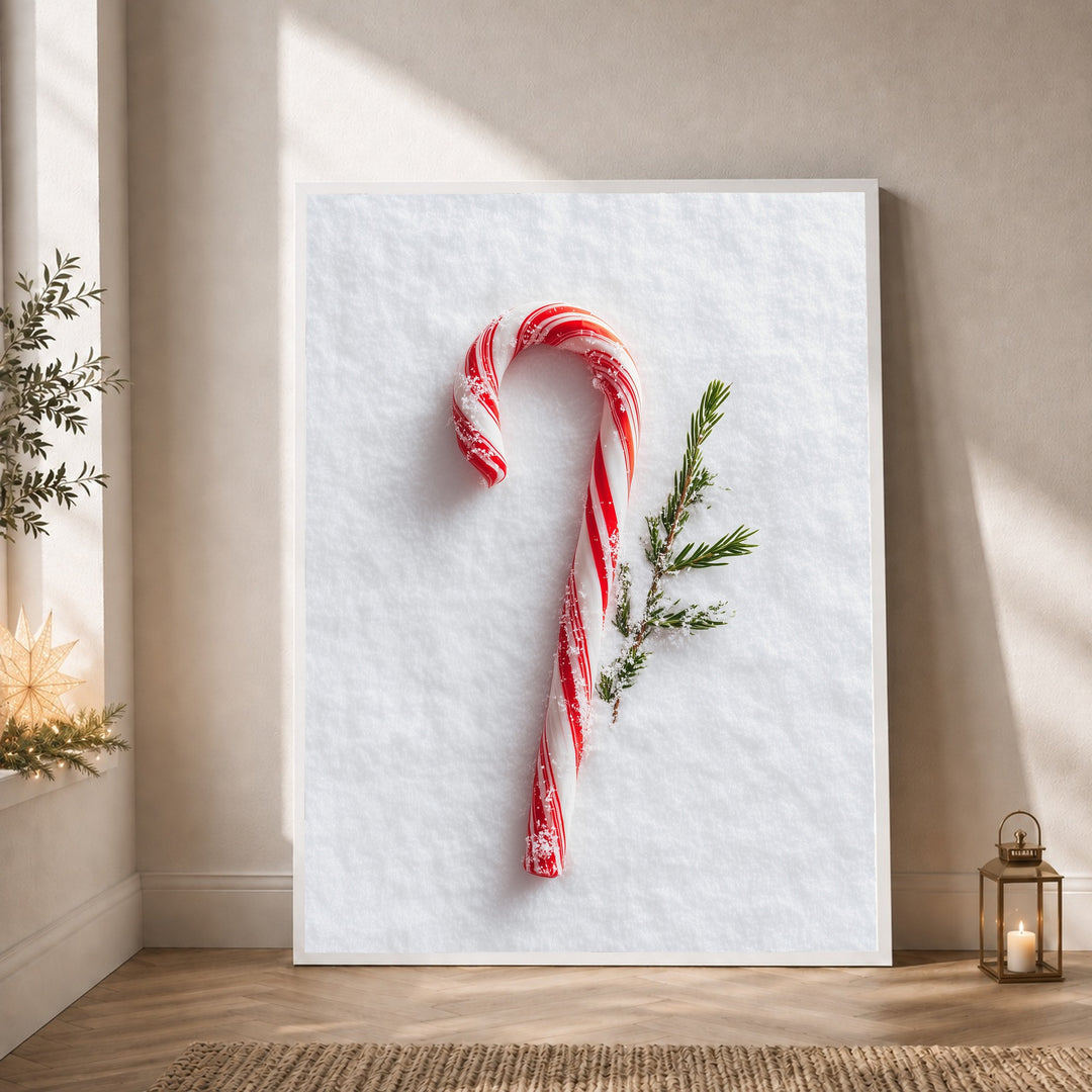 Zuckerstange im Schnee Poster – Weißer Rahmen – Produktfoto