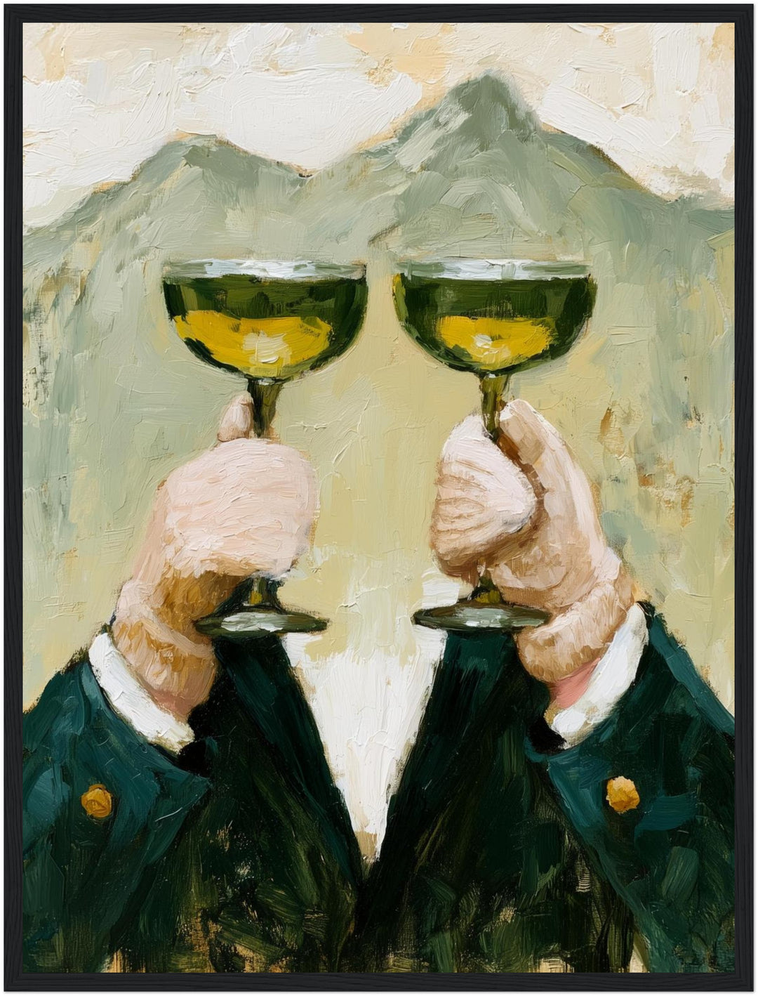 Anstoß mit grünen Coupes Poster – Schwarzer Rahmen – Produktfoto