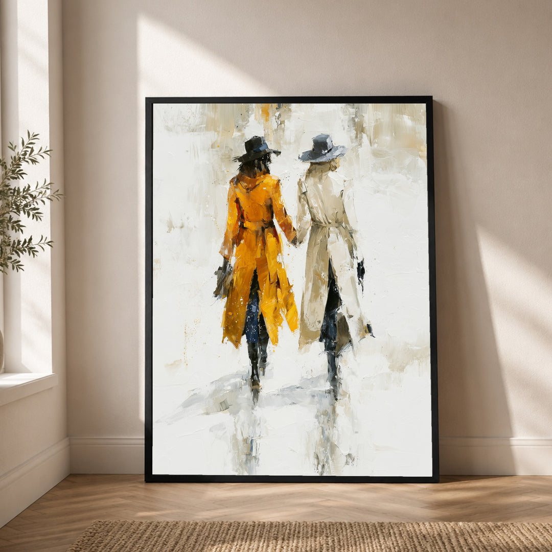 Zwei Frauen im Aufbruch Poster – Schwarzer Rahmen – Produktfoto
