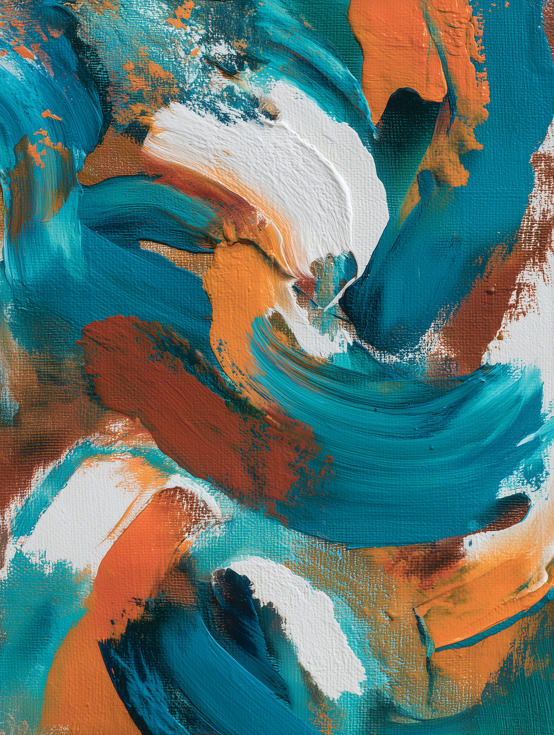 Türkis orange Pinsel abstrakt – Wandkunst
