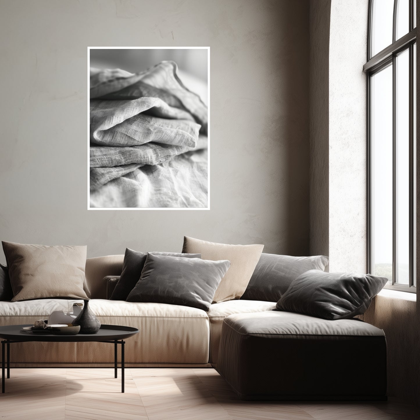 Gefaltetes Leinen Schwarz Weiß Poster