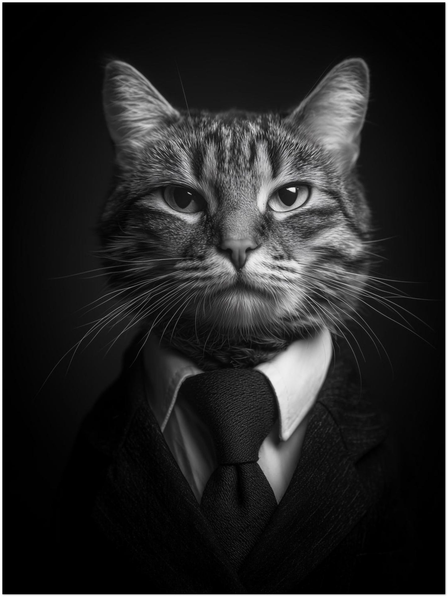 Katze im Anzug Schwarz Weiß Poster