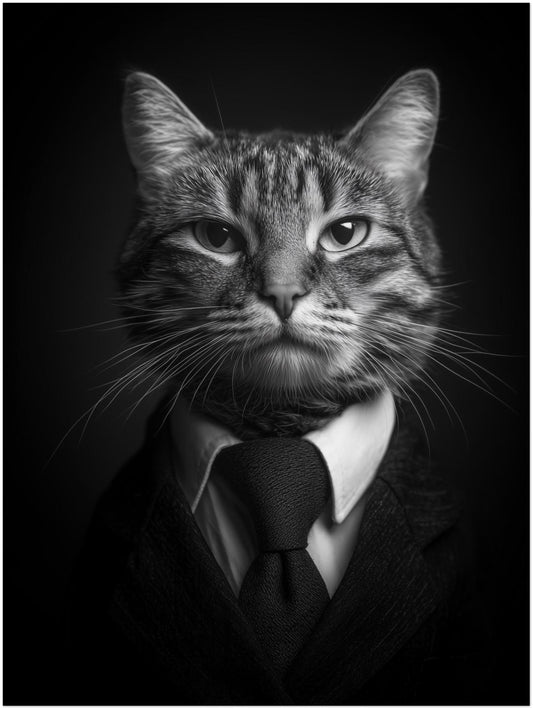 Katze im Anzug Schwarz Weiß Poster