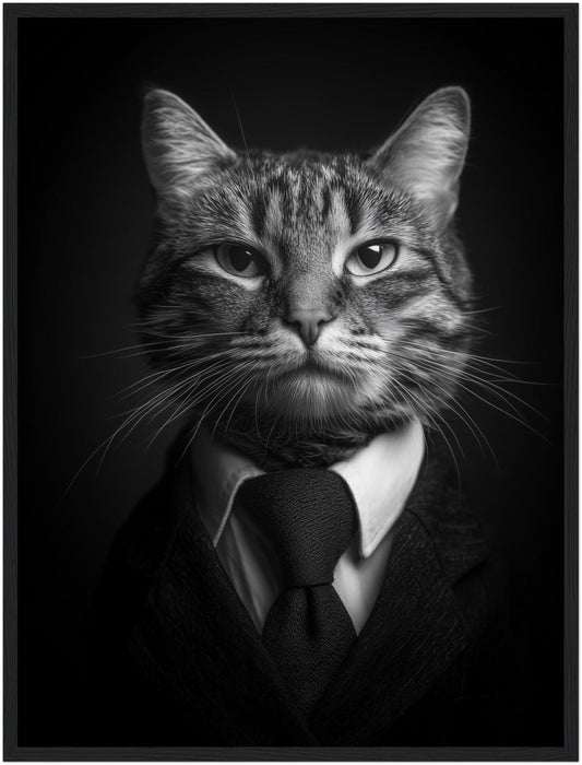 Katze im Anzug Schwarz Weiß Leinwandbild