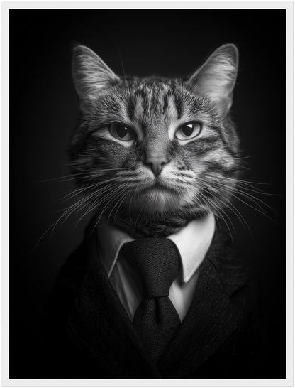 Katze im Anzug Schwarz Weiß Poster