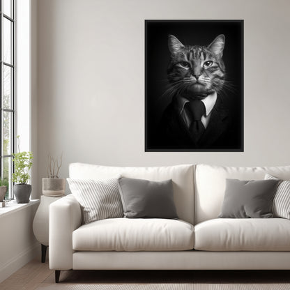Katze im Anzug Schwarz Weiß Poster