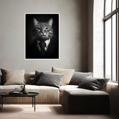 Katze im Anzug Schwarz Weiß Poster