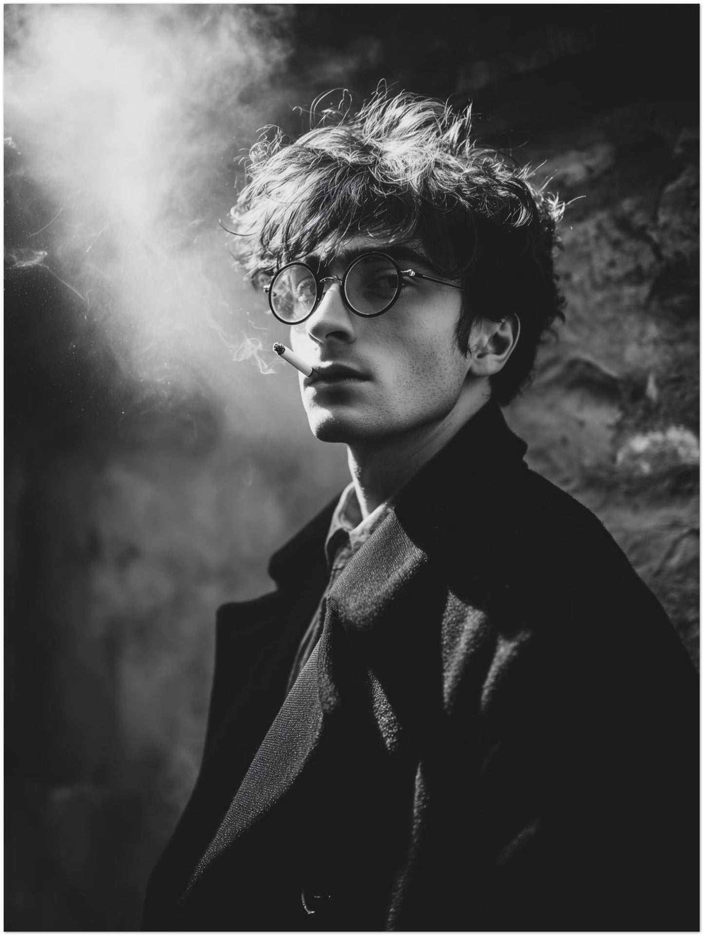 Männerporträt mit Rauch Schwarz Weiß Poster