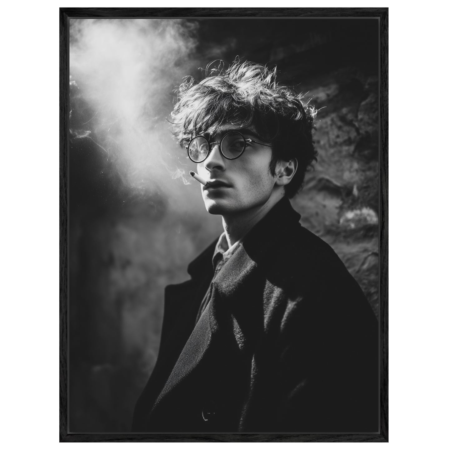 Männerporträt mit Rauch Schwarz Weiß Leinwandbild