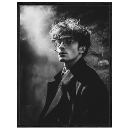 Männerporträt mit Rauch Schwarz Weiß Leinwandbild