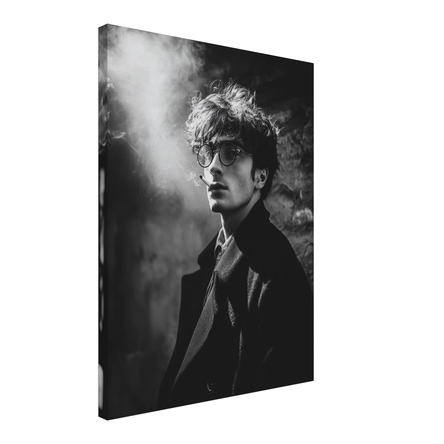 Männerporträt mit Rauch Schwarz Weiß Leinwandbild