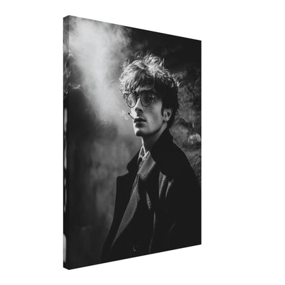 Männerporträt mit Rauch Schwarz Weiß Leinwandbild