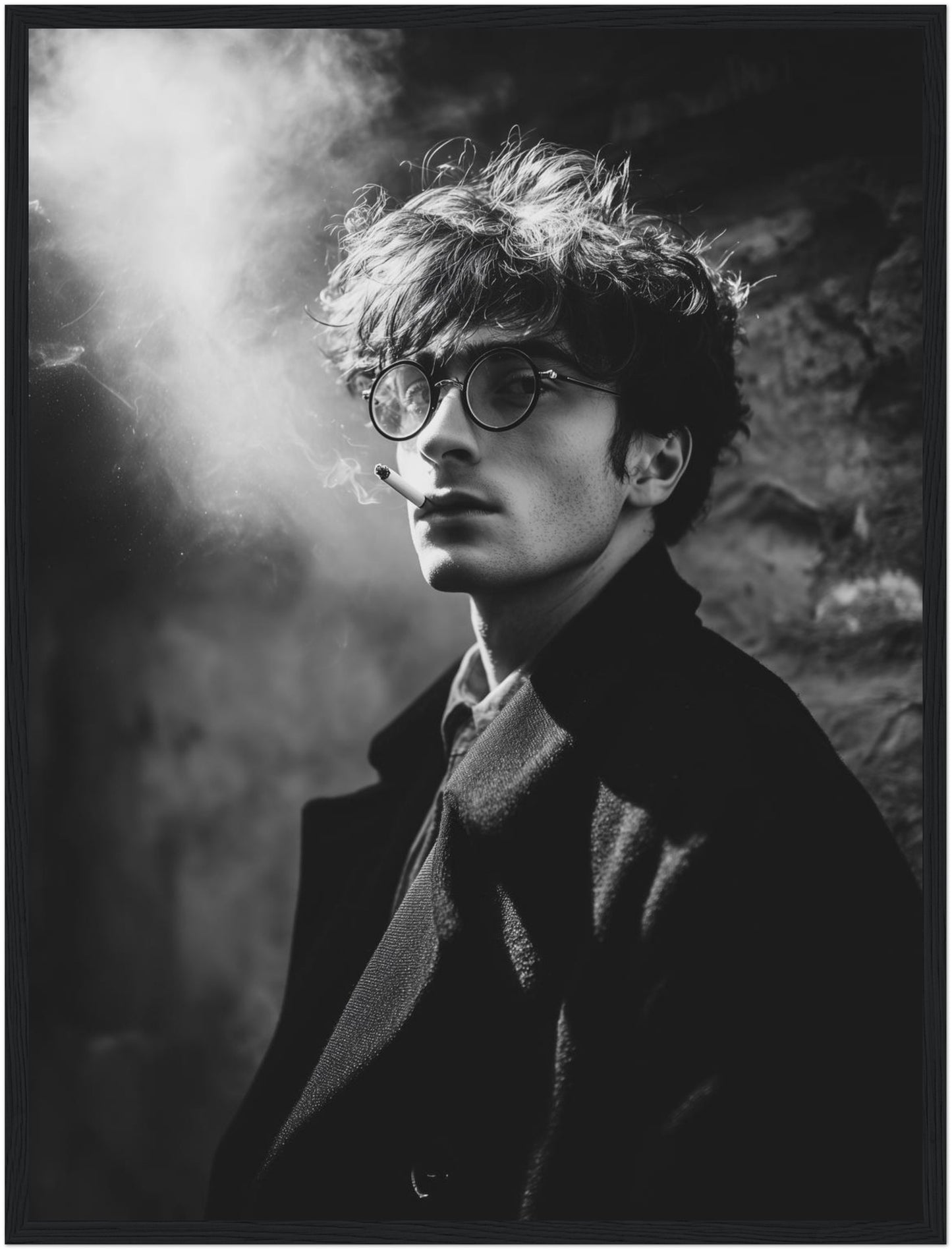 Männerporträt mit Rauch Schwarz Weiß Poster