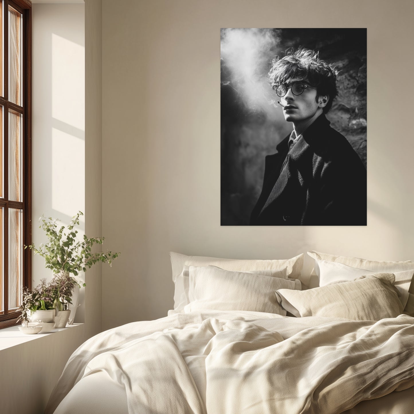 Männerporträt mit Rauch Schwarz Weiß Poster