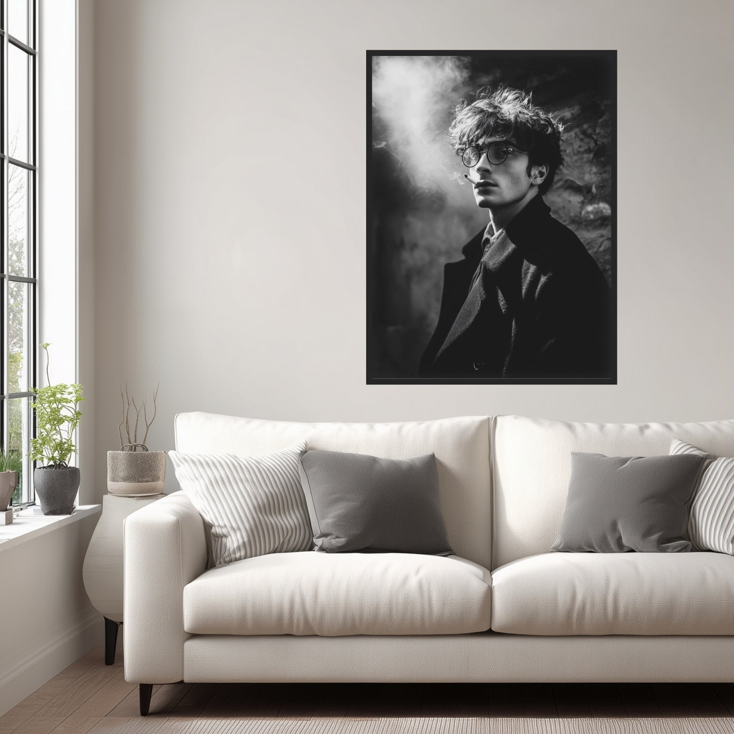 Männerporträt mit Rauch Schwarz Weiß Poster