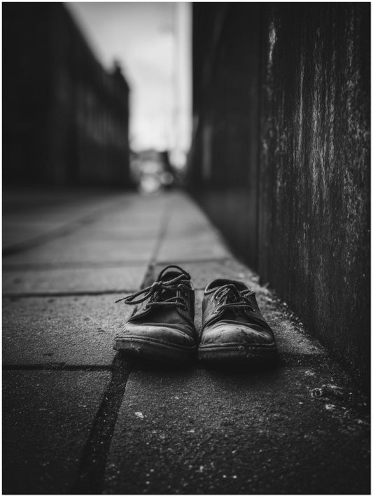 Verlassene Schuhe Schwarz Weiß Poster