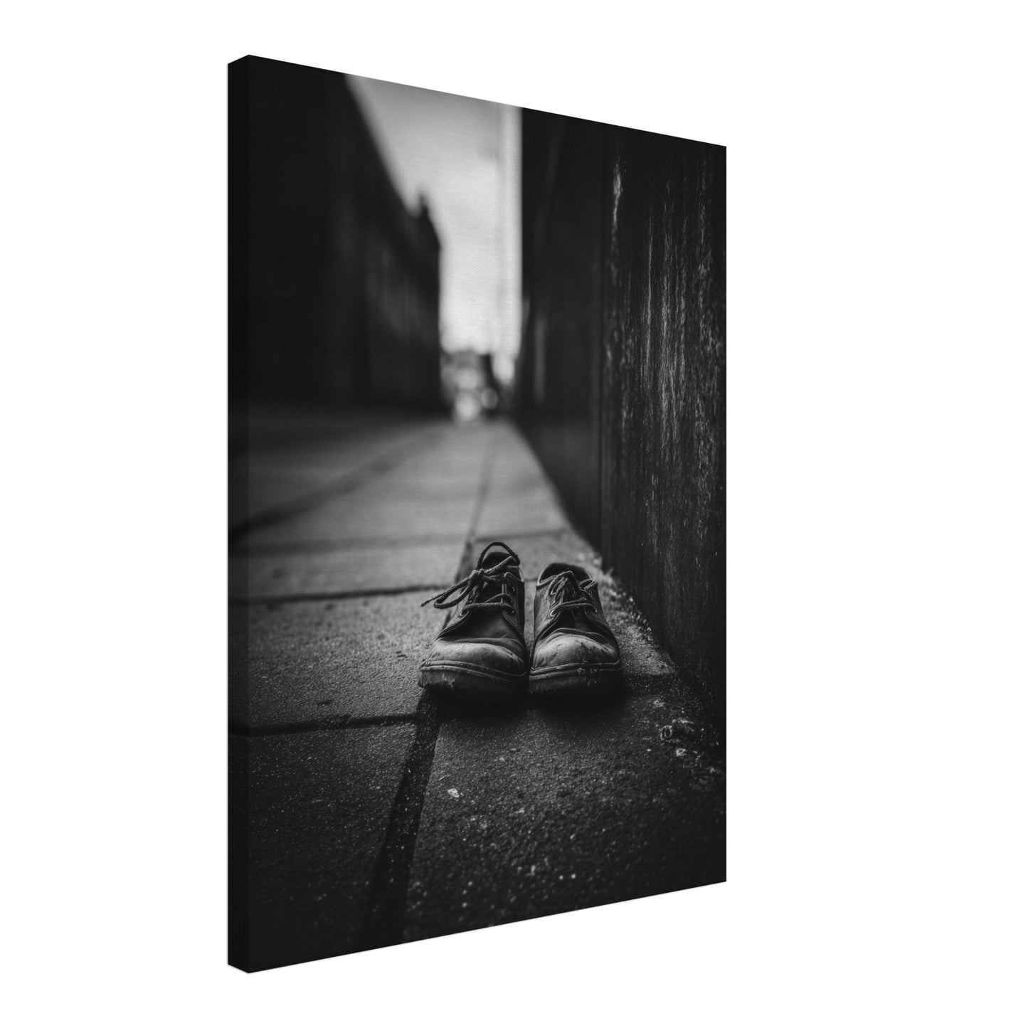 Verlassene Schuhe Schwarz Weiß Leinwandbild