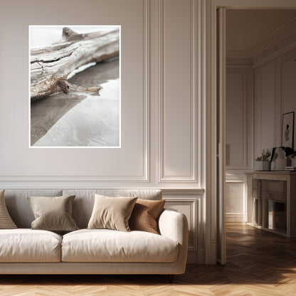 Verwittertes Treibholz am Strand Poster