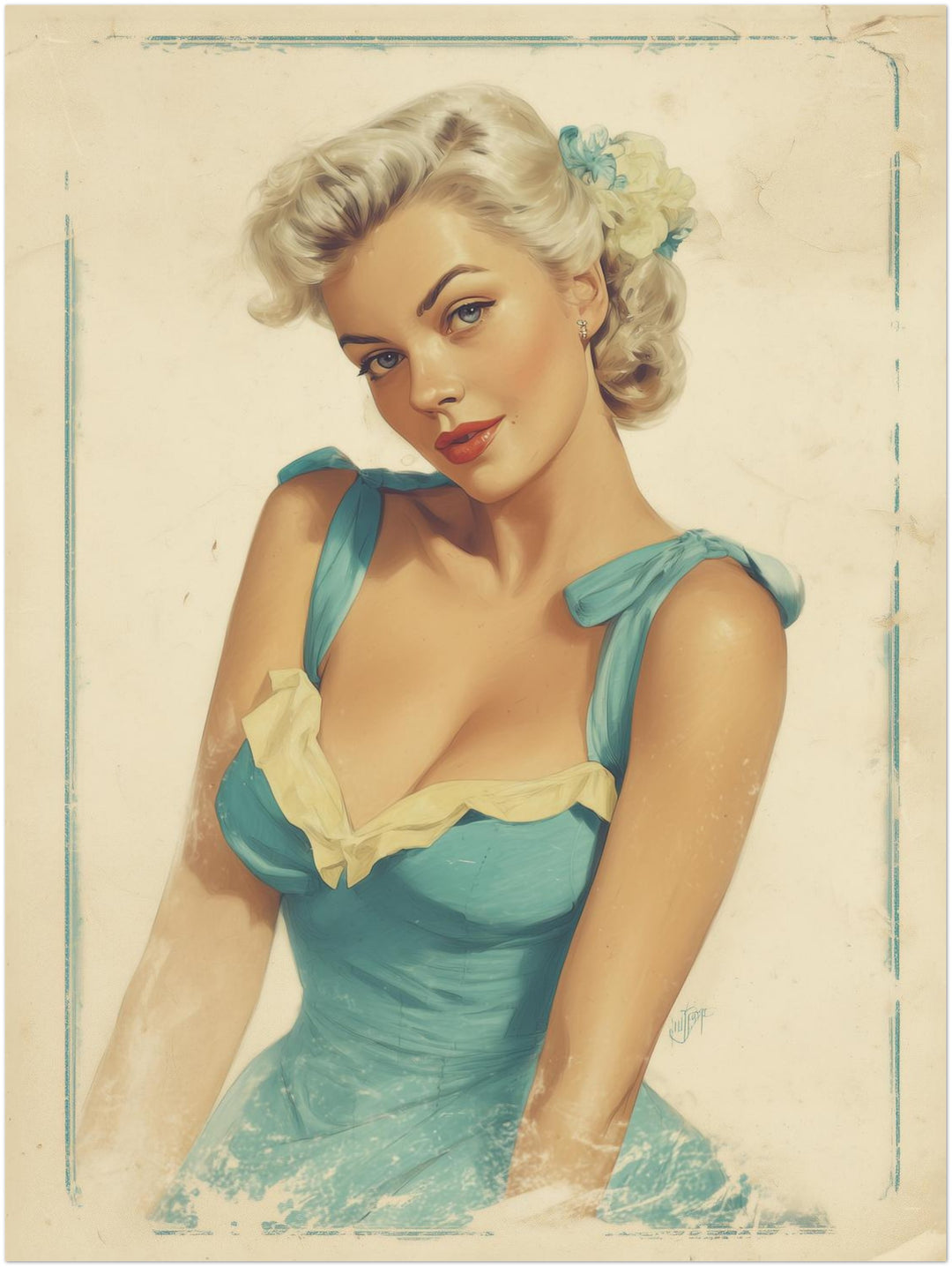 Blonde Frau im Sommerkleid abstrakt – Wandkunst