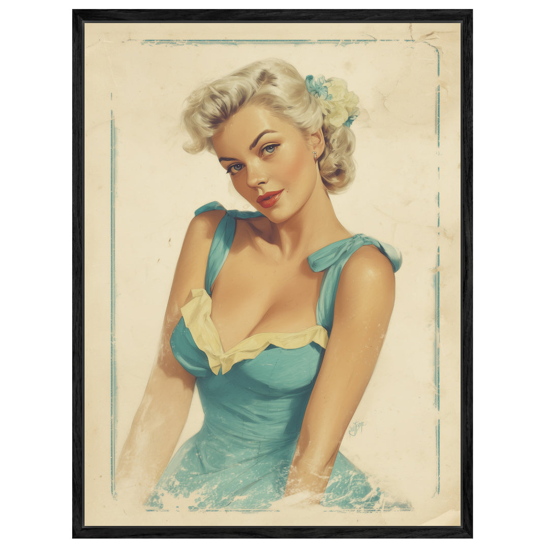 Blonde Frau im Sommerkleid Leinwandbild abstrakt – Leinwand auf Holzrahmen – Ansicht 4
