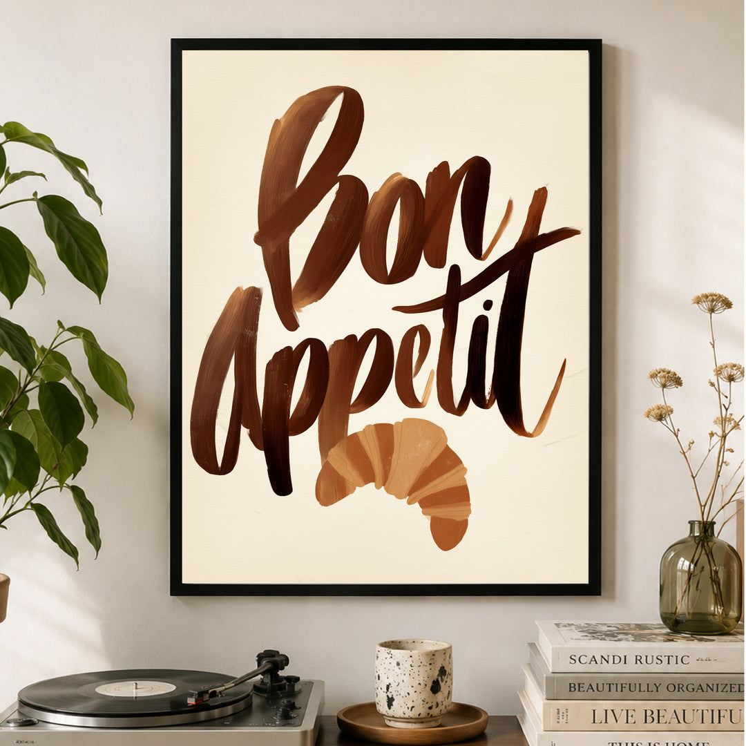 Bon Appétit Schriftzug Poster – Schwarzer Rahmen – Produktfoto