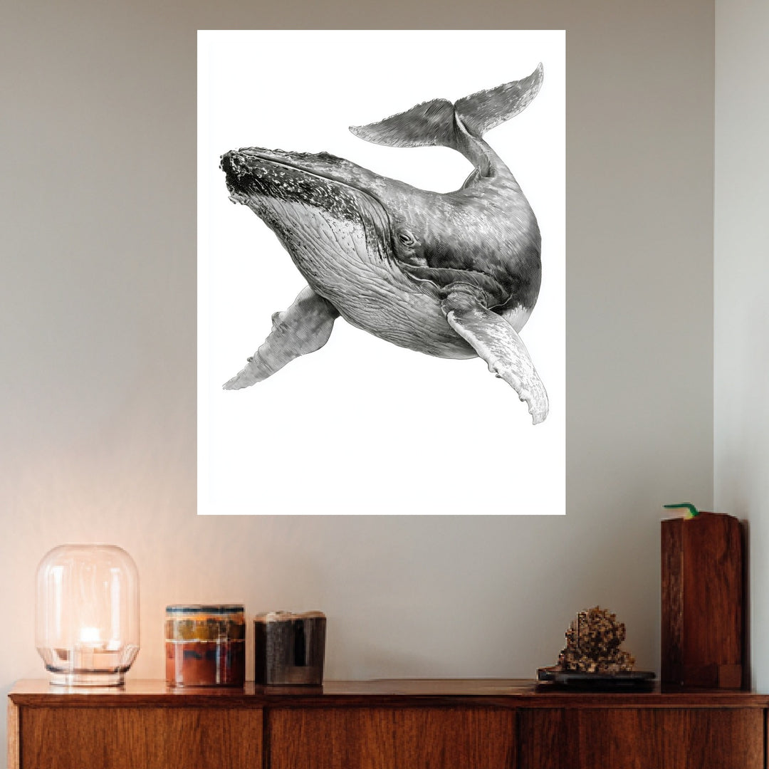 Buckelwal Illustration Poster – Weißer Rahmen – Produktfoto