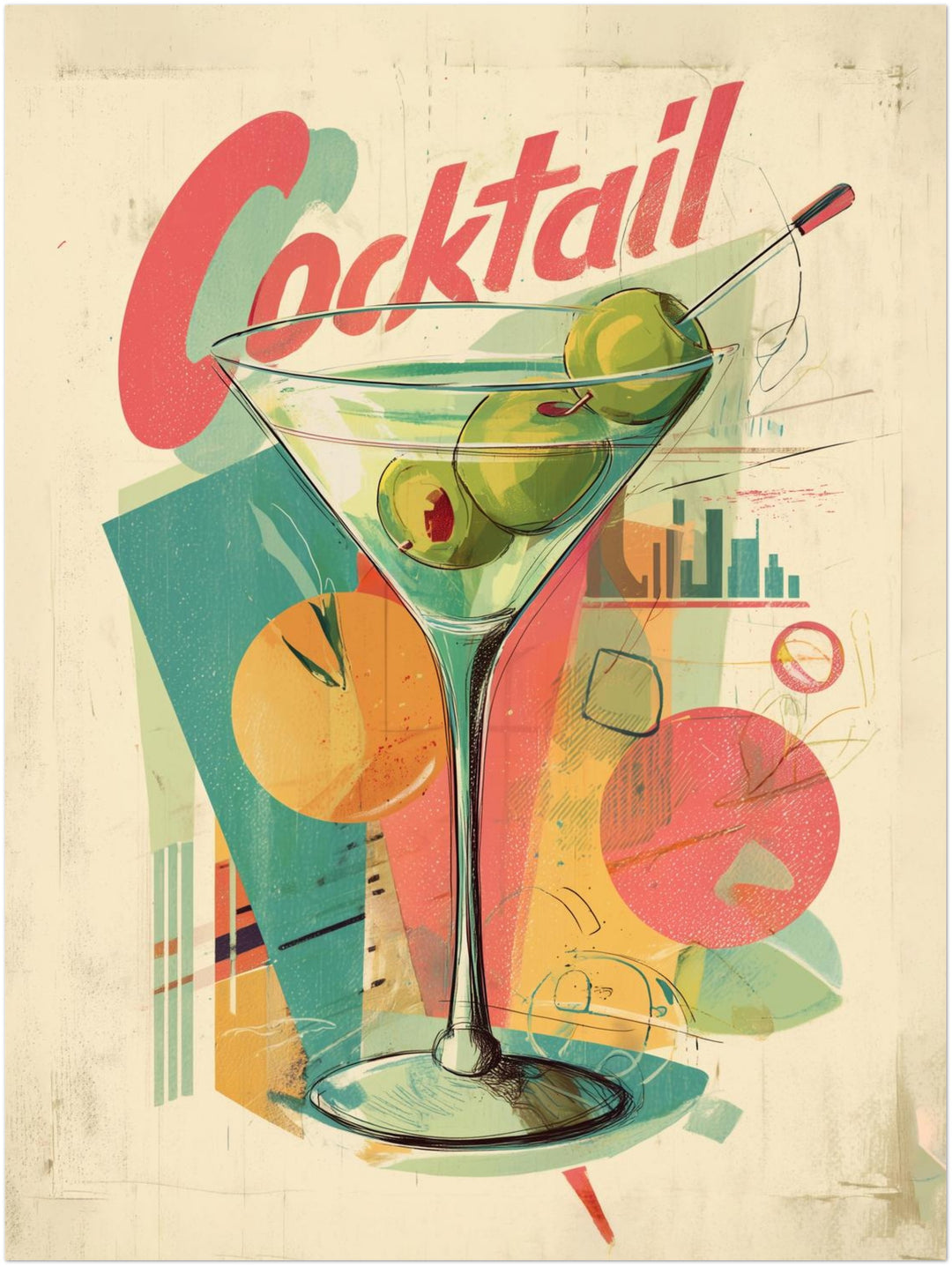 Cocktailglas mit Oliven abstrakt – Wandkunst