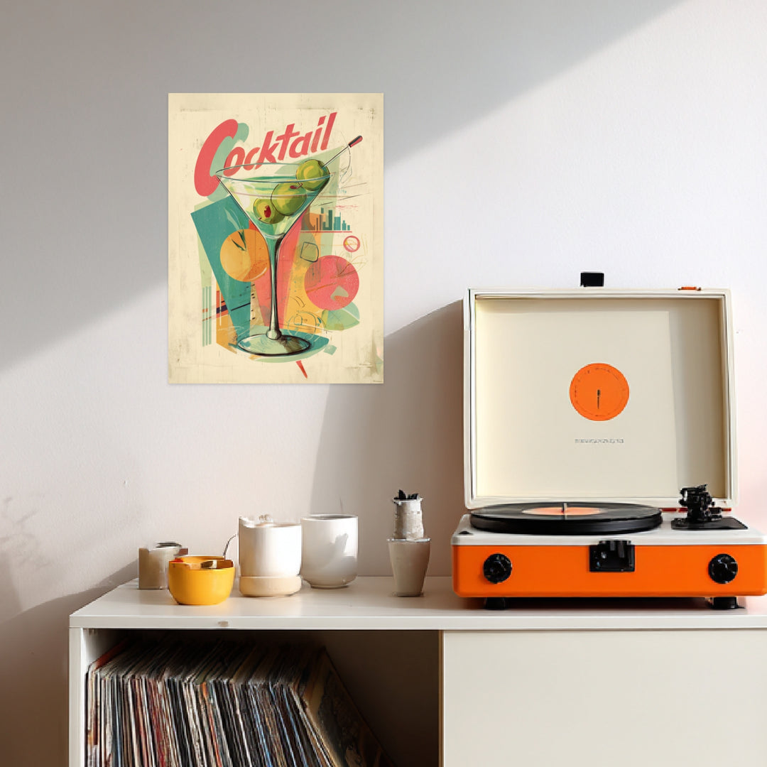 Cocktailglas mit Oliven Leinwandbild abstrakt – Leinwand auf Holzrahmen – Ansicht 3