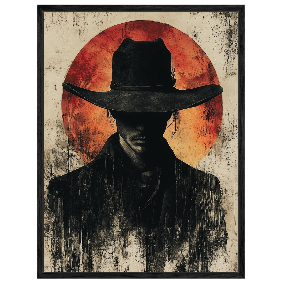 Cowboy im Sonnenuntergang Leinwandbild Vintage – Leinwand auf Holzrahmen – Ansicht 4
