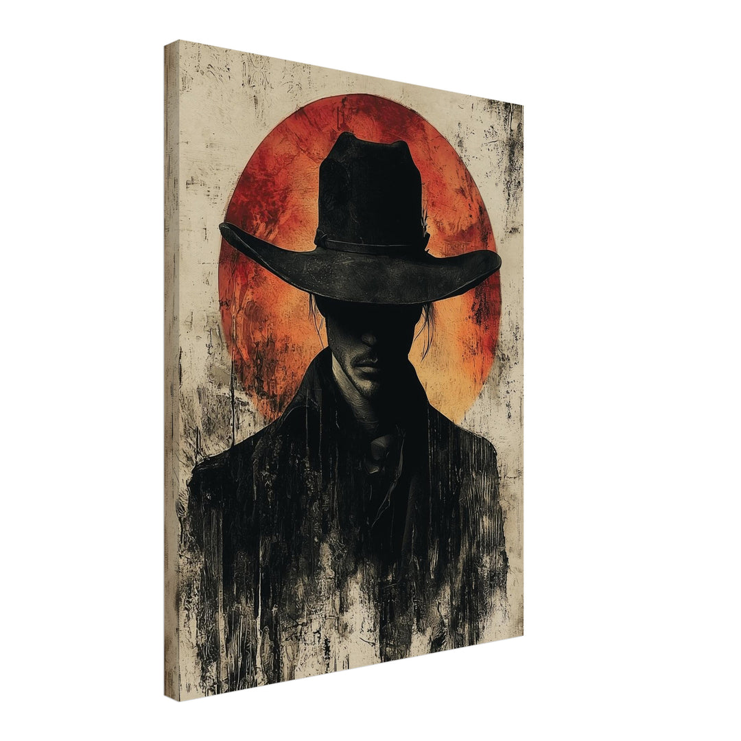 Cowboy im Sonnenuntergang Leinwandbild Vintage – Leinwand auf Holzrahmen – Ansicht 2