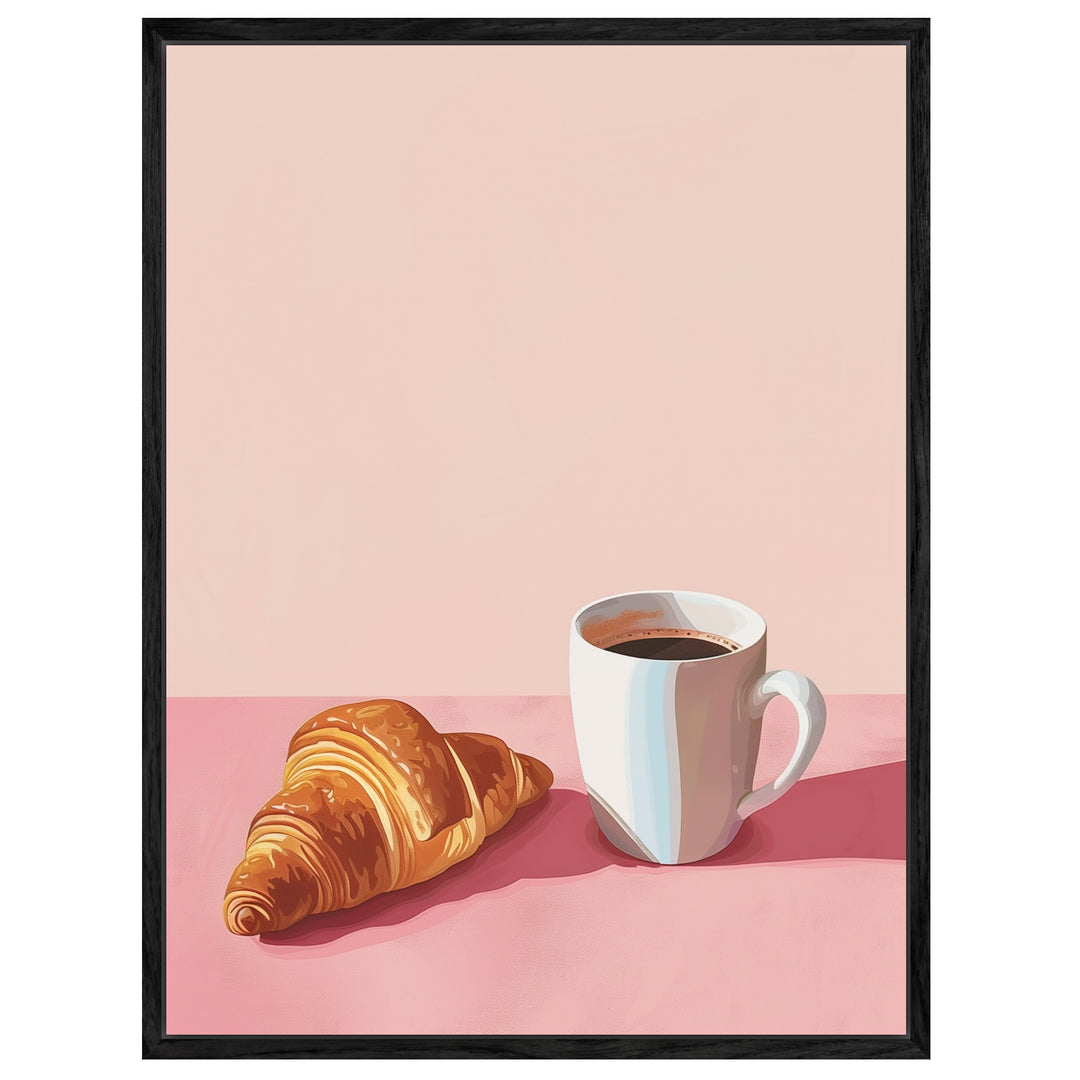 Croissant Kaffee Illustration Leinwandbild Dopamin – Leinwand auf Holzrahmen – Ansicht 4