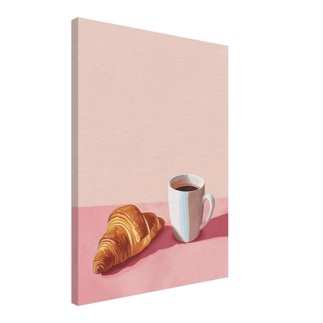 Croissant Kaffee Illustration Leinwandbild Dopamin – Leinwand auf Holzrahmen – Ansicht 2