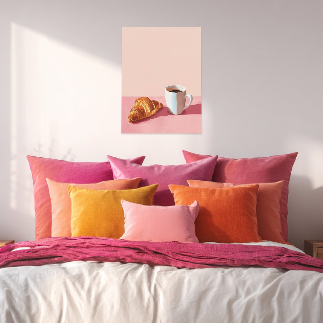 Croissant Kaffee Illustration Leinwandbild Dopamin – Leinwand auf Holzrahmen – Ansicht 3